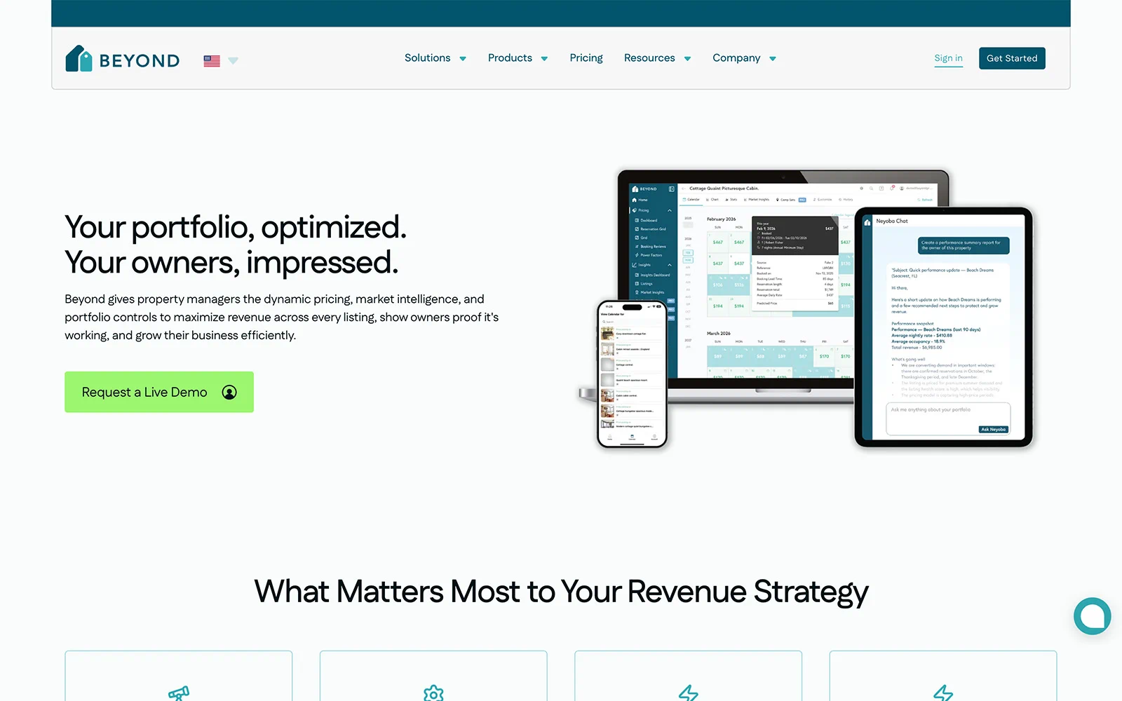Beyond Pricing solutions page showcasing product features and user experience design for SaaS customers.