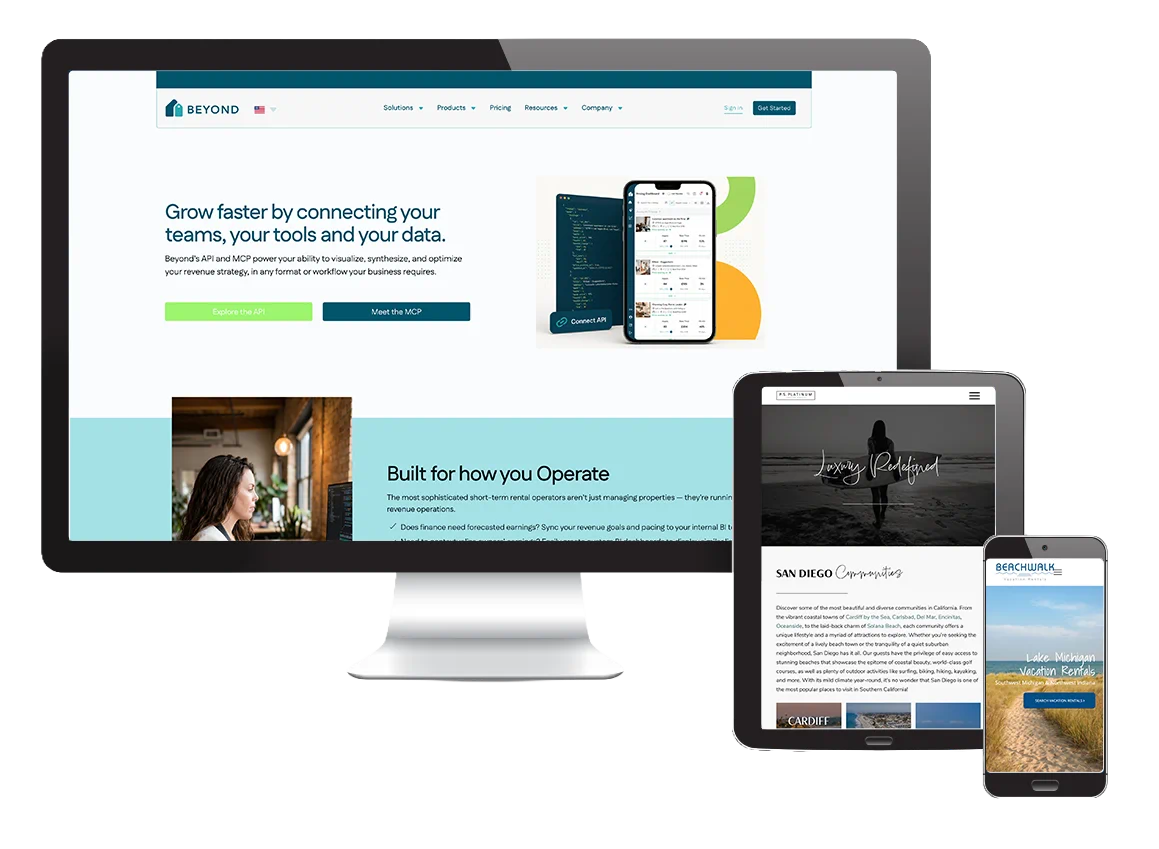 Portfolio showcase featuring Webflow and WordPress websites designed and developed by Nicki Polen for SaaS, enterprise, and vacation rental businesses.
