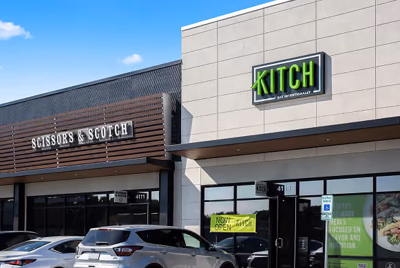 Exterior shot of the Prairie Village Kitch building