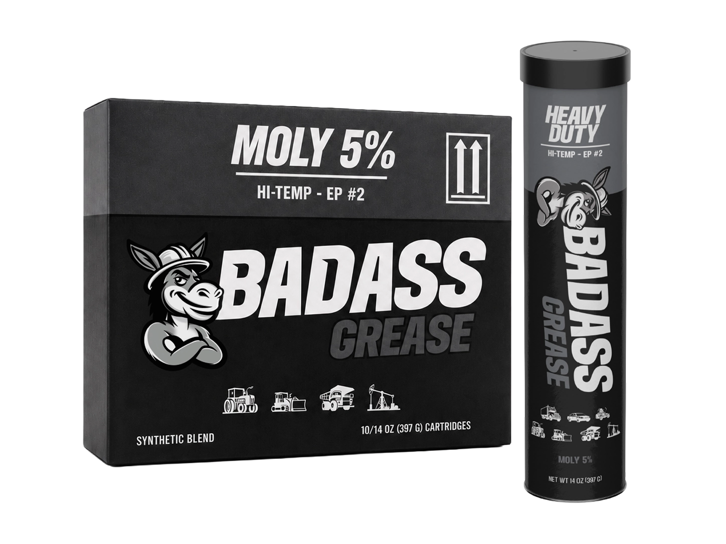 Badass 5% Moly Hi-Temp #EP2 Grease tube and box packaging