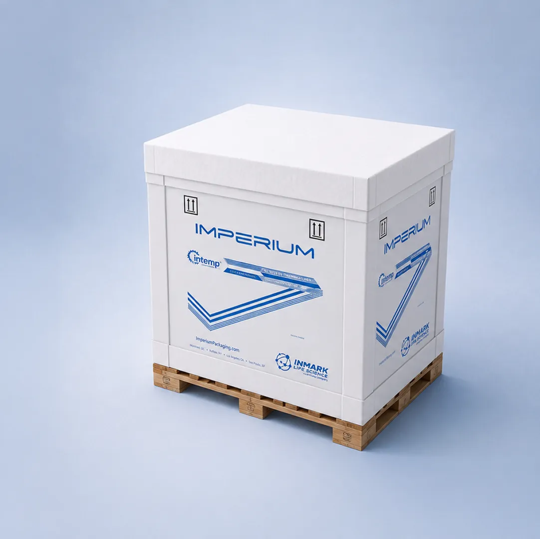 Inmark Imperium temperature-controlled pallet shipper on a wooden pallet