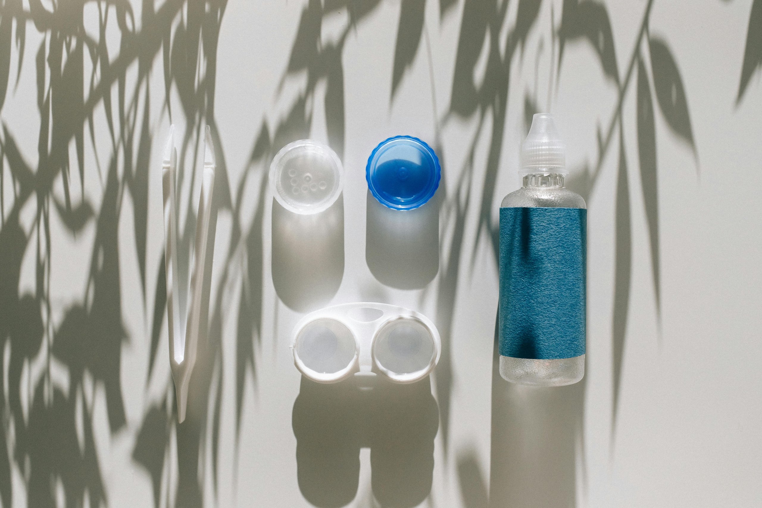 Contact lens case and contact lens solution on an white background