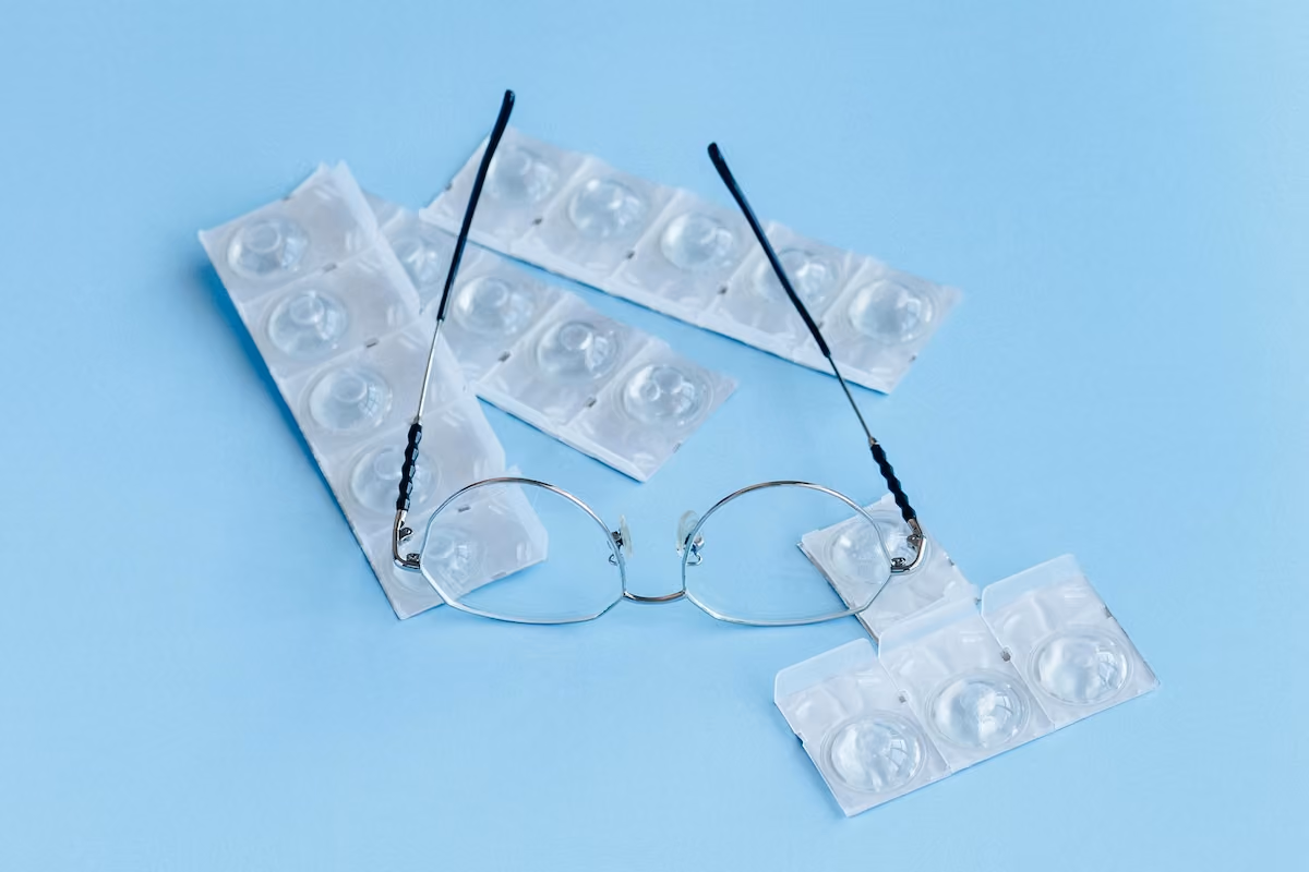 contact lens package and glasses