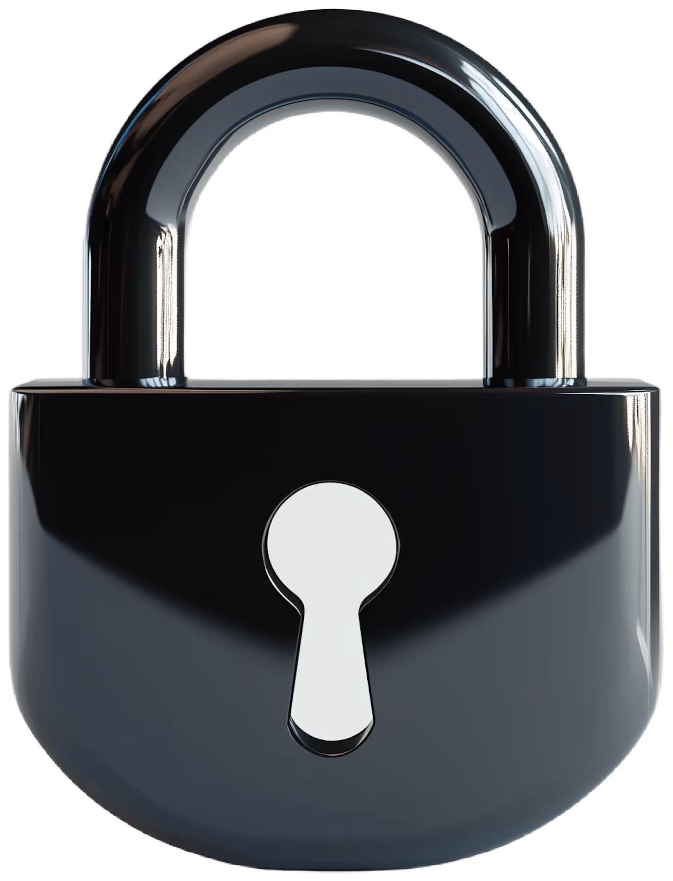 Sleek black padlock with a silver keyhole on the front.