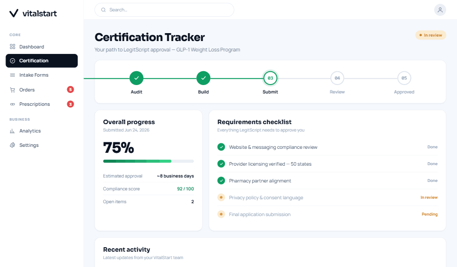 VitalStart certification tracker