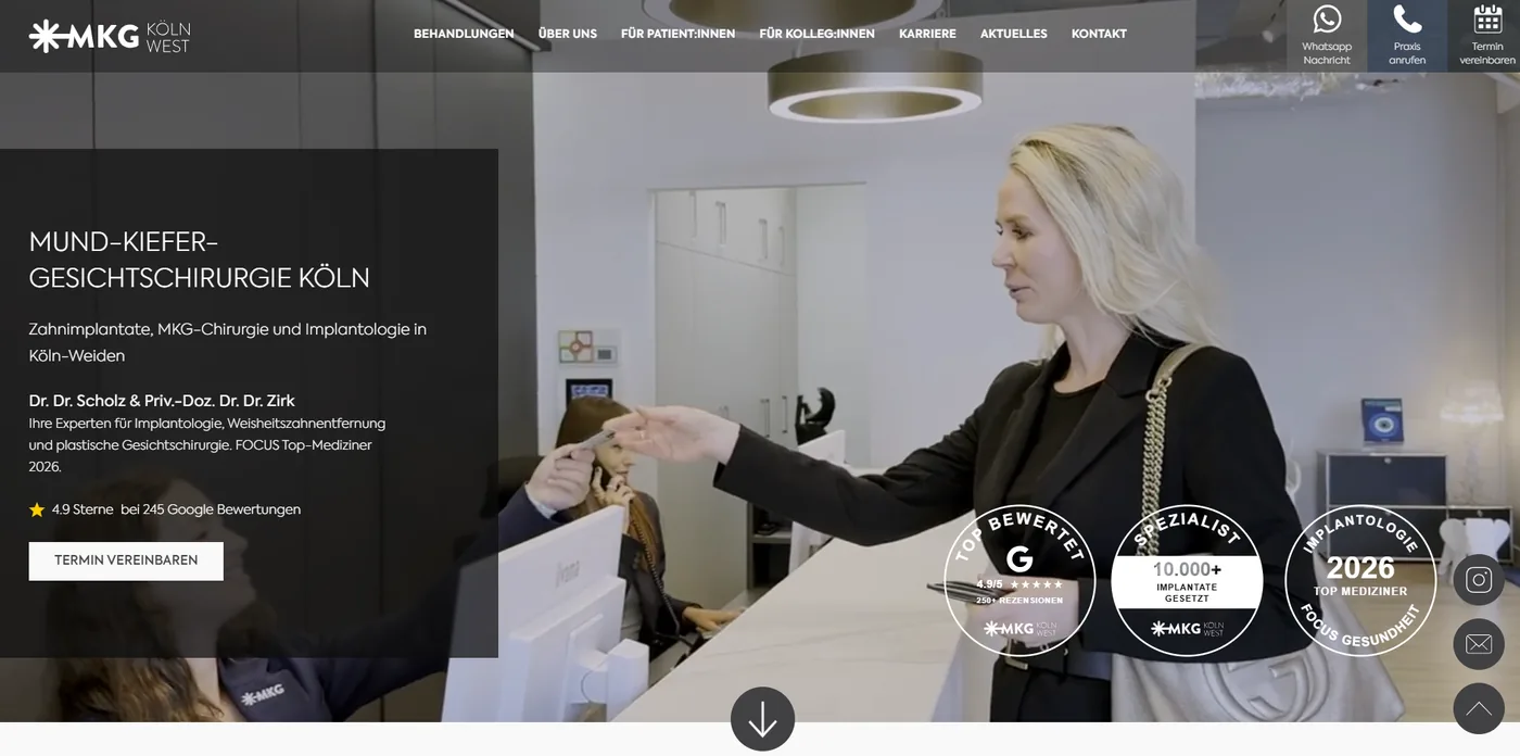 MKG Köln West — Praxiswebseite von web-clusive