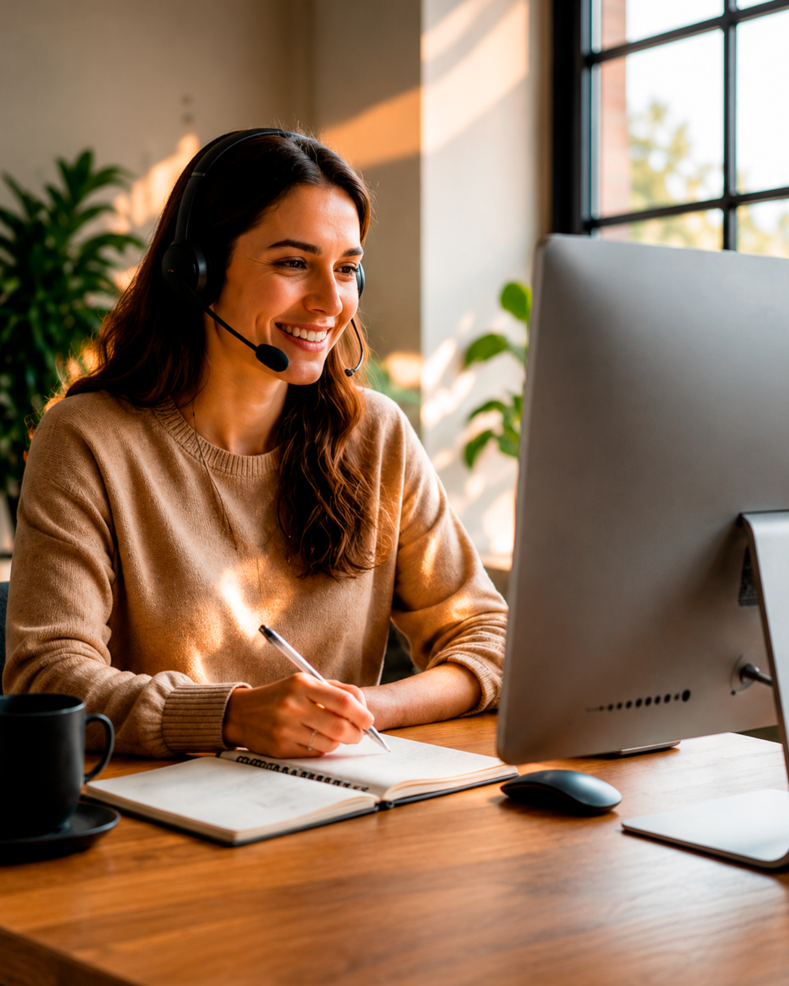 Appointment Setter working remotely with a headset