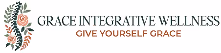 Floral design with text Grace Integrative Wellness and tagline Give Yourself Grace.