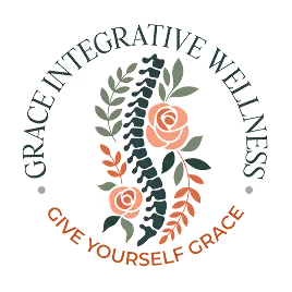 Grace Integrative Wellness logo with a floral spine design and phrase 'Give yourself grace.'