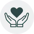Icon of two hands holding a heart symbol above them.