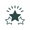 Green star with two outlined stars and lines above inside a white circle and green border.