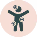 Icon of an adult figure with a small child figure inside, both with circular target marks on their heads and bodies.