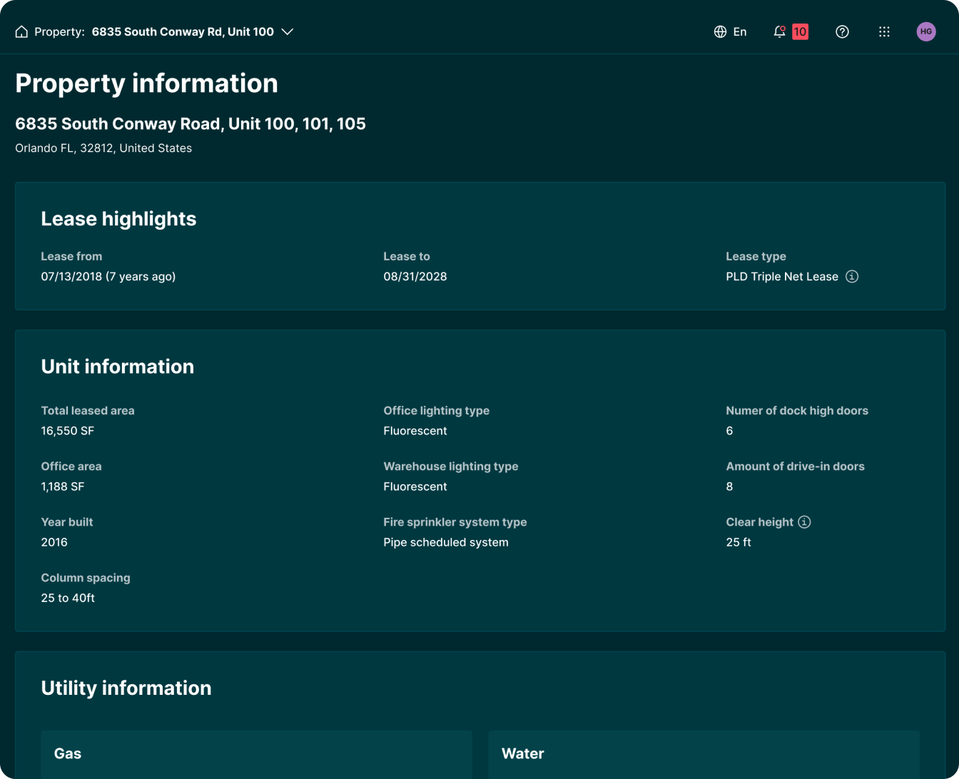 PrologisConnect operations view showing property details and key information in one secure portal.