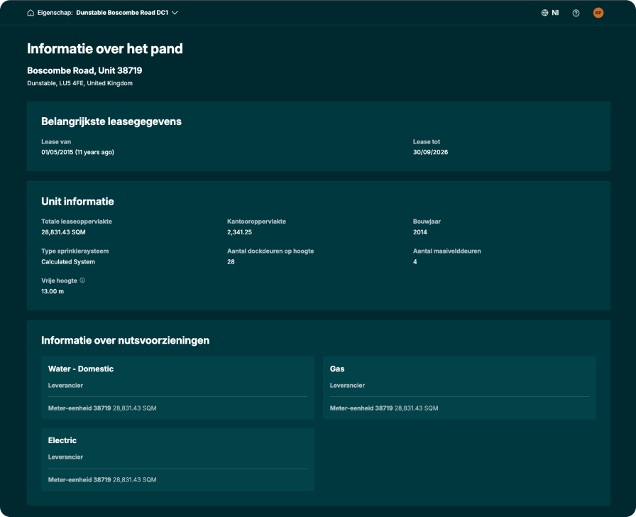 PrologisConnect-overzicht met vastgoedgegevens en belangrijke informatie in één beveiligd portaal.
