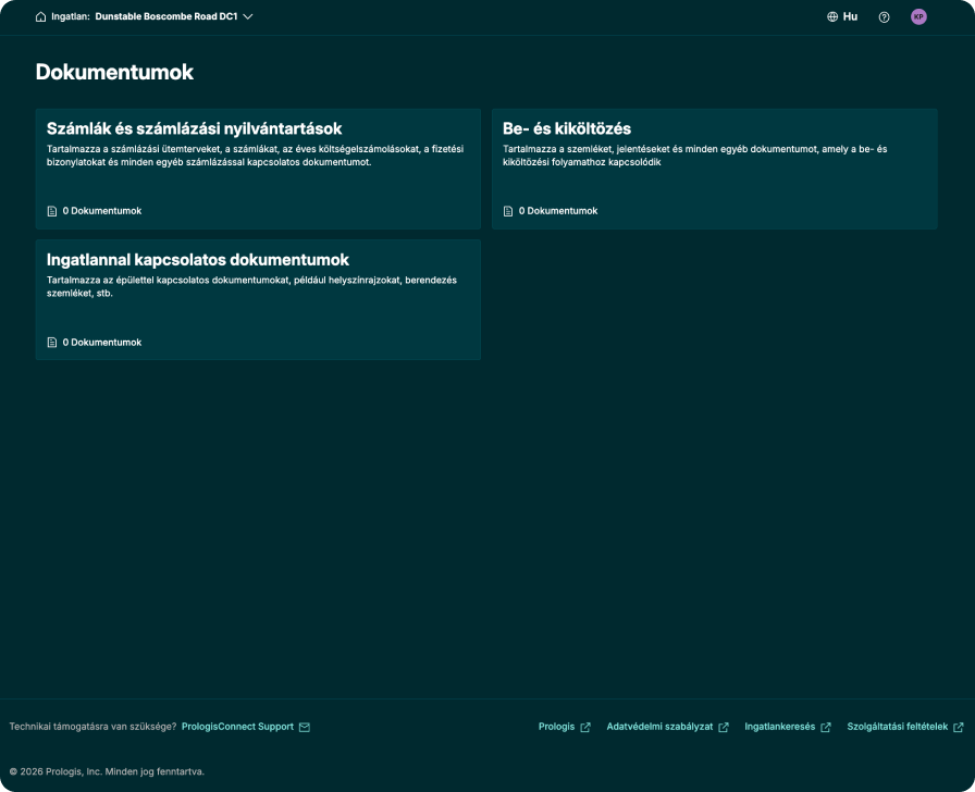 A PrologisConnect dokumentumkezelő felülete  egyetlen biztonságos portálon rendszerezve jeleníti meg az ingatlannal és a bérleti szerződéssel kapcsolatos dokumentumokat a könnyű hozzáférés érdekében.
