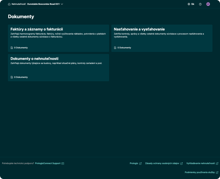 Ukážka dokumentov v PrologisConnect s prehľadne usporiadanými dokumentmi k nehnuteľnosti a nájomnej zmluve na jednom bezpečnom mieste.
