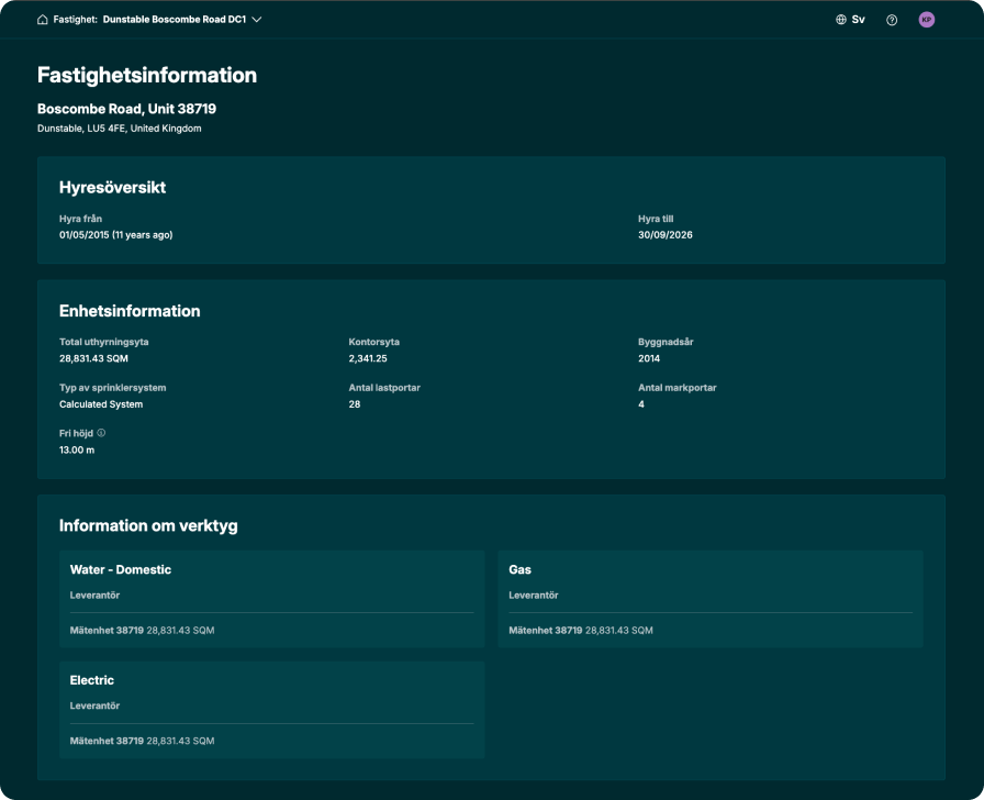 "PrologisConnect-vy med
fastighetsinformation och viktiga dokument samlat i en säker portal."
