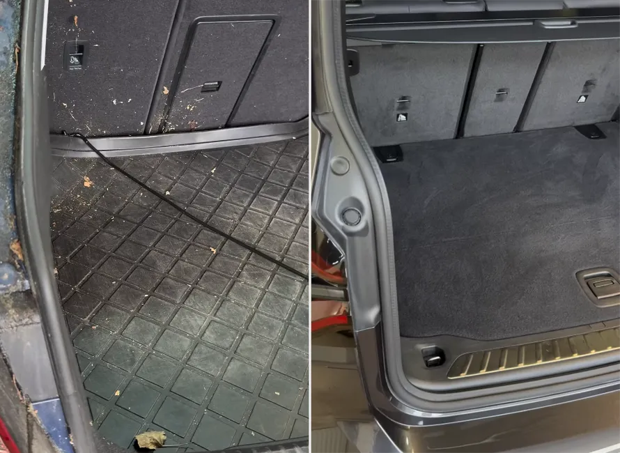 Fore och efter rekond bagageutrymme