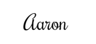 The word 'Aaron' written in black cursive script on a white background.