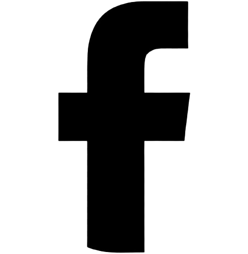 Facebook logo in black lowercase 'f'.