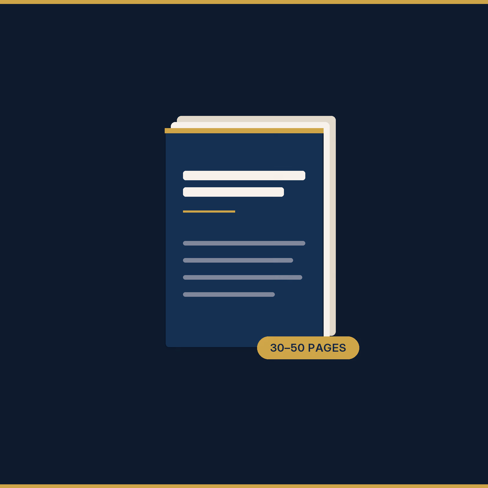 Illustration of a 30 to 50 page PDF operations playbook with a navy cover