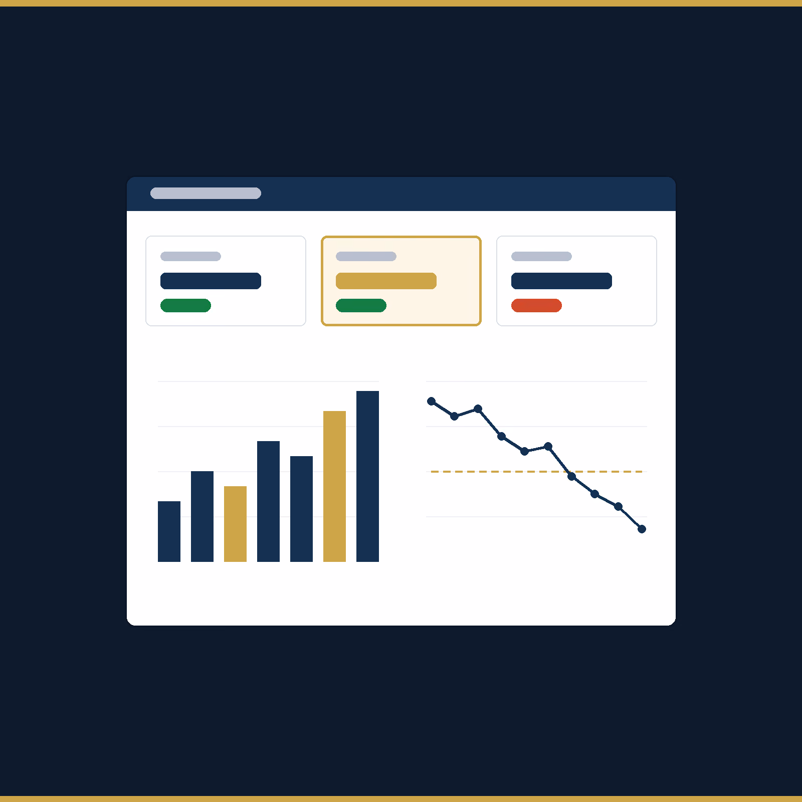 Illustration of an Excel dashboard toolkit with KPI cards and performance charts
