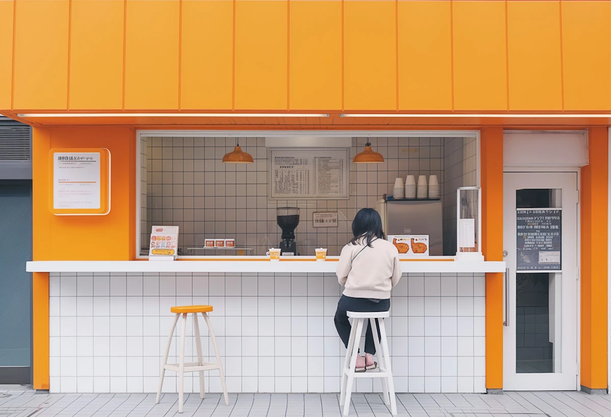 A modern food stall setup, featuring an organized and efficient POS system for processing orders and managing sales in a foodservice environment.