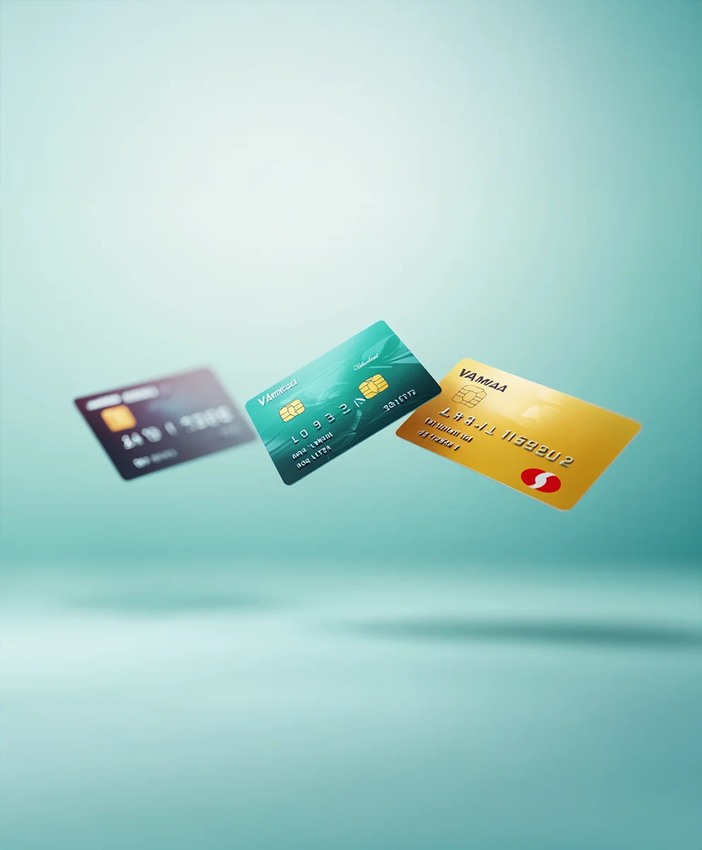Abstract colorful objects floating on soft gradient background