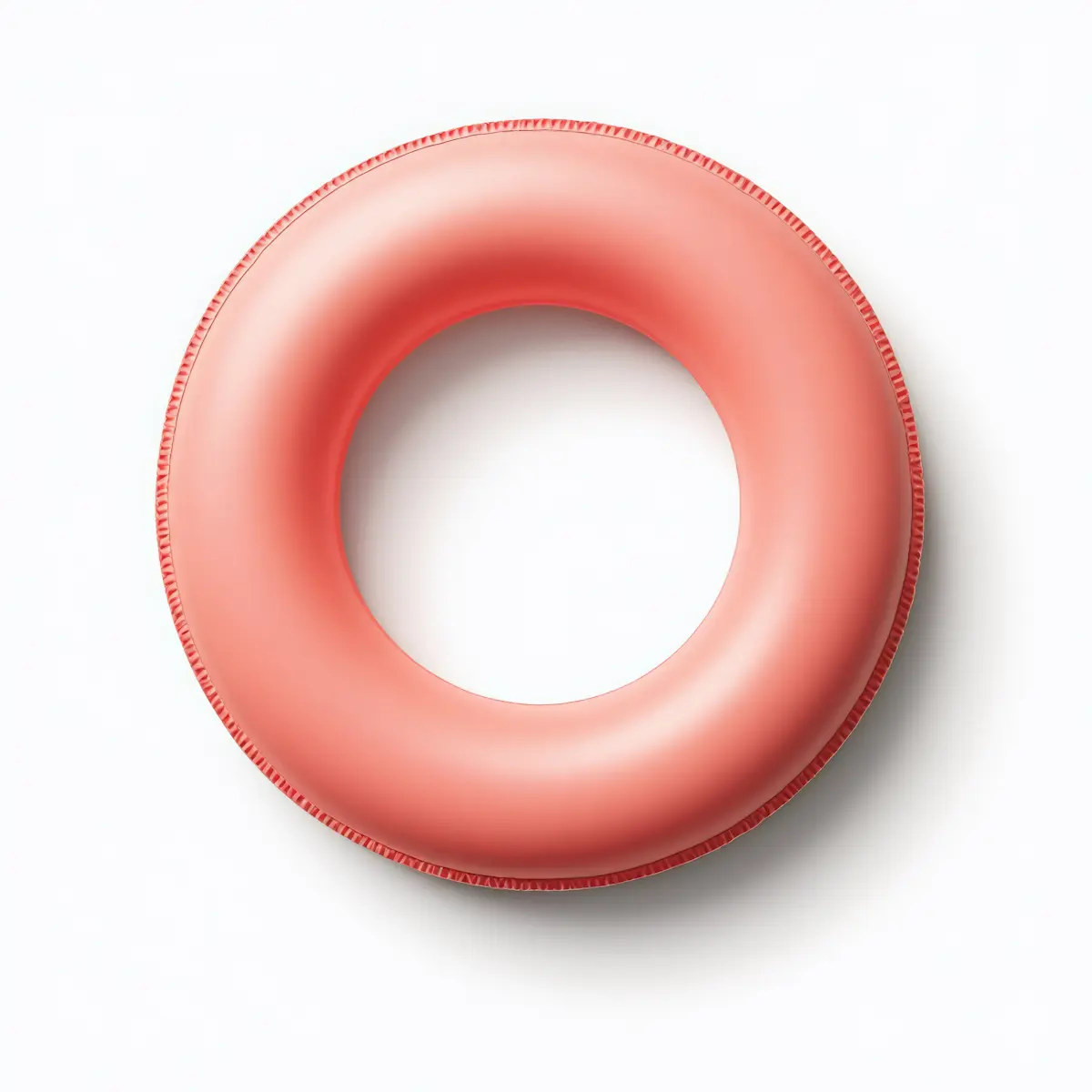 Top view of a red inflatable swim ring on a white background.