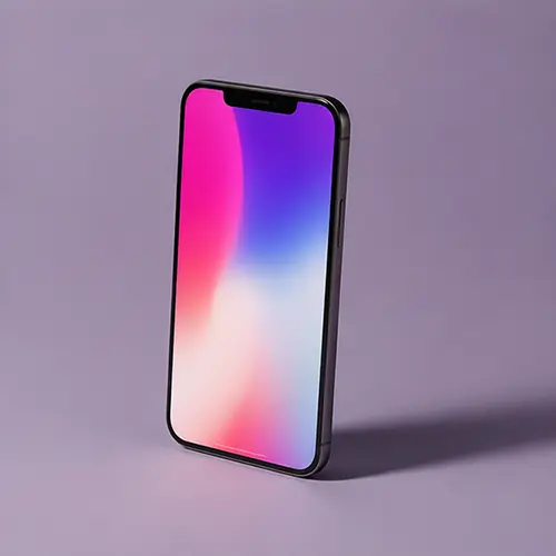 Smartphone with colorful gradient wallpaper against a purple background.