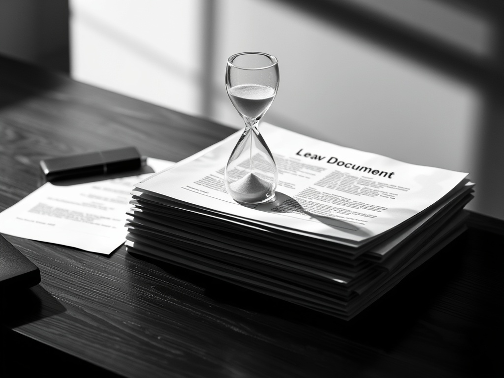 An hourglass standing on a stack of loan documents