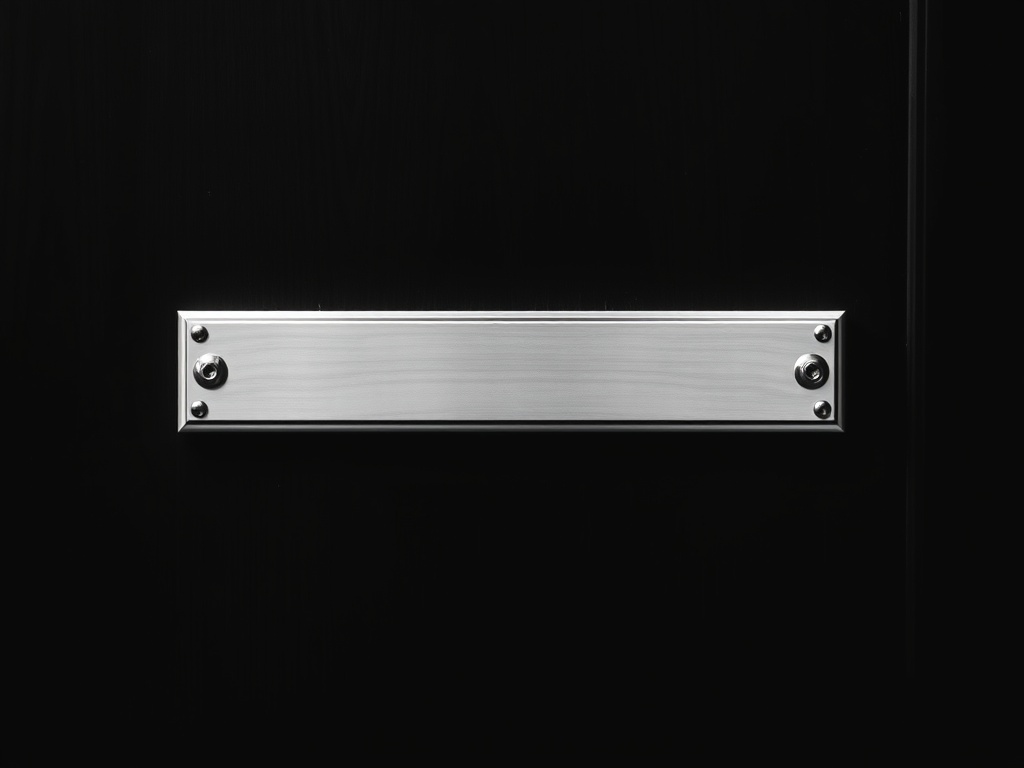 A blank brass nameplate holder on a dark timber office door