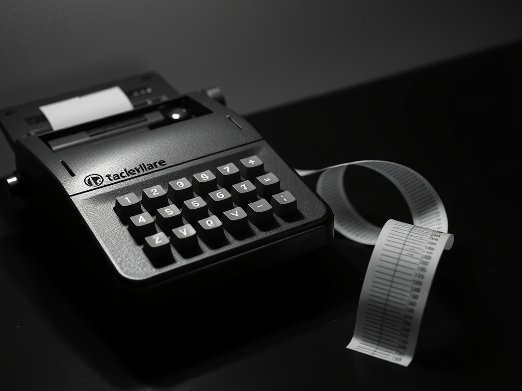 A mechanical adding machine and a printed ledger tape on a dark desk
