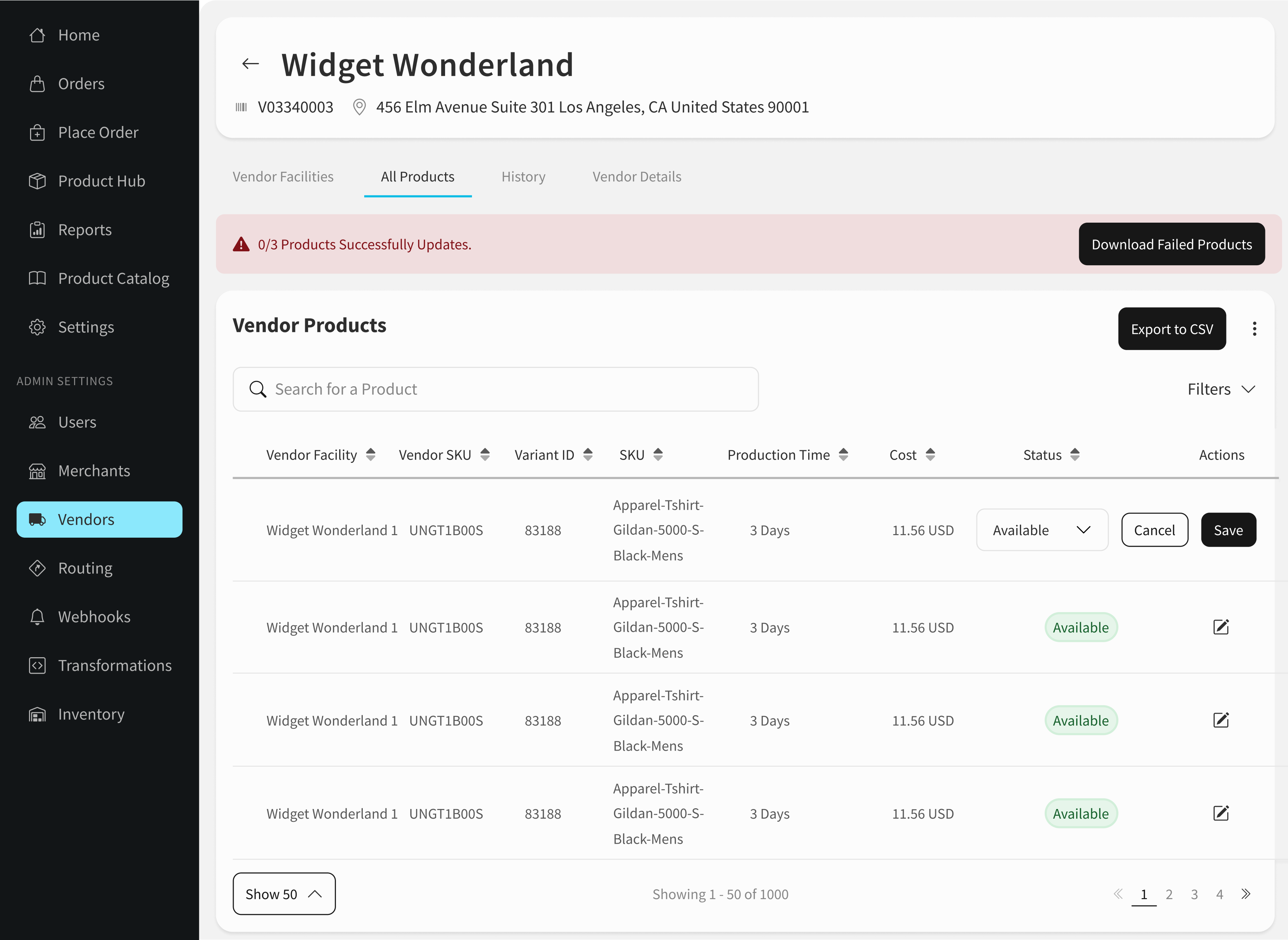 Clean product data dashboard