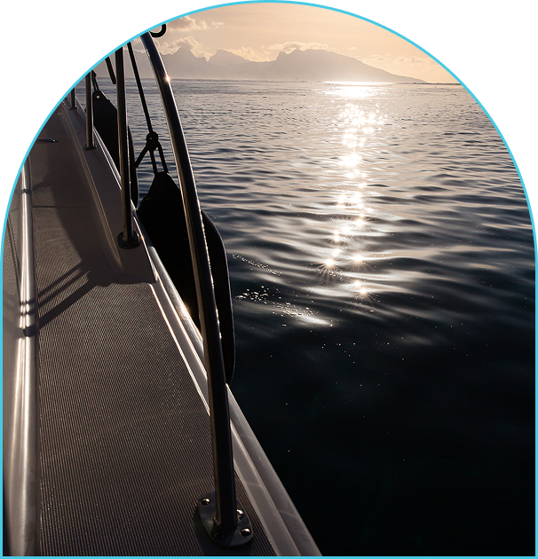 Dynamite Yacht Side Deck at Sunset