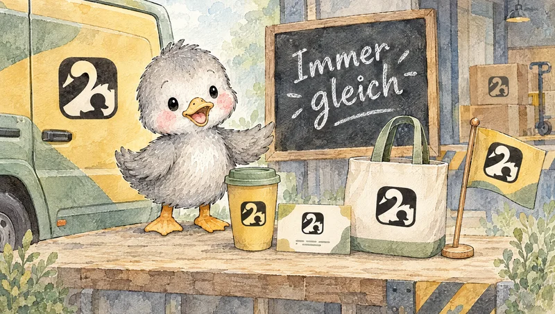 Entlein mit fünf einheitlich gebrandeten Gegenständen