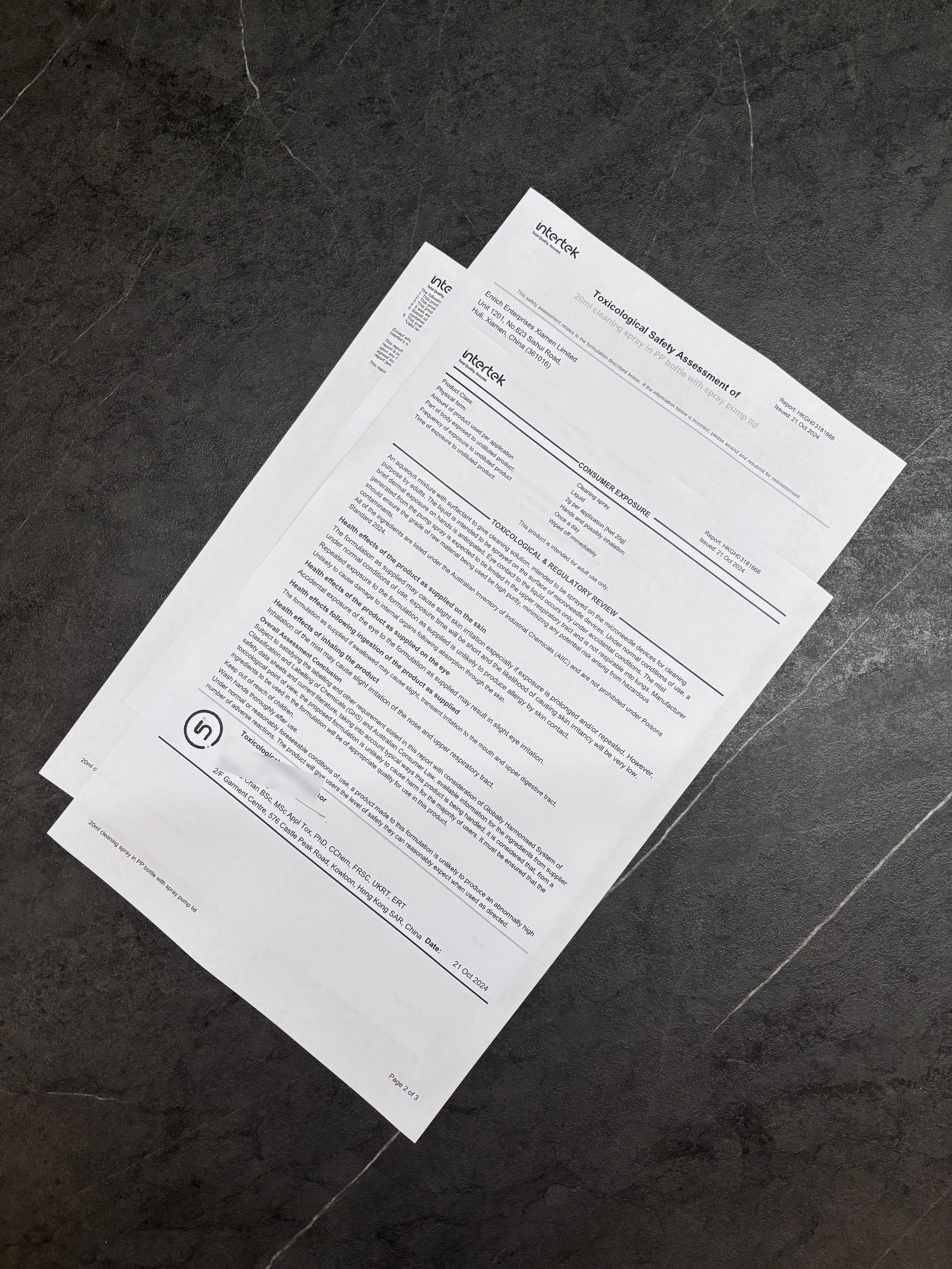 FDA cosmetic registration document, client details redacted