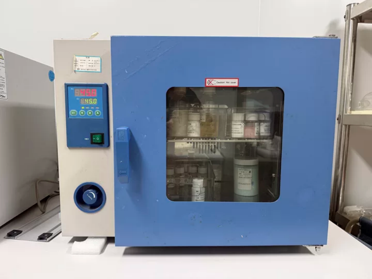 Laboratory stability testing oven with cosmetic samples stored inside for heat and cold resistance testing