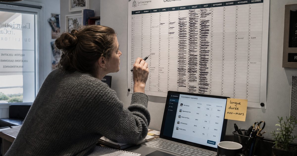 Concierge service dashboard showing occupancy rate and revenue smoothed over 12 months