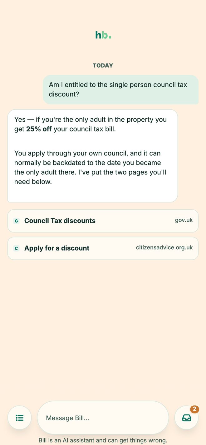 Chat with Bill about the council tax single person discount