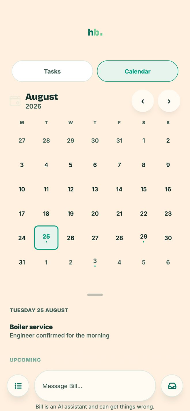 Calendar view with an upcoming household task