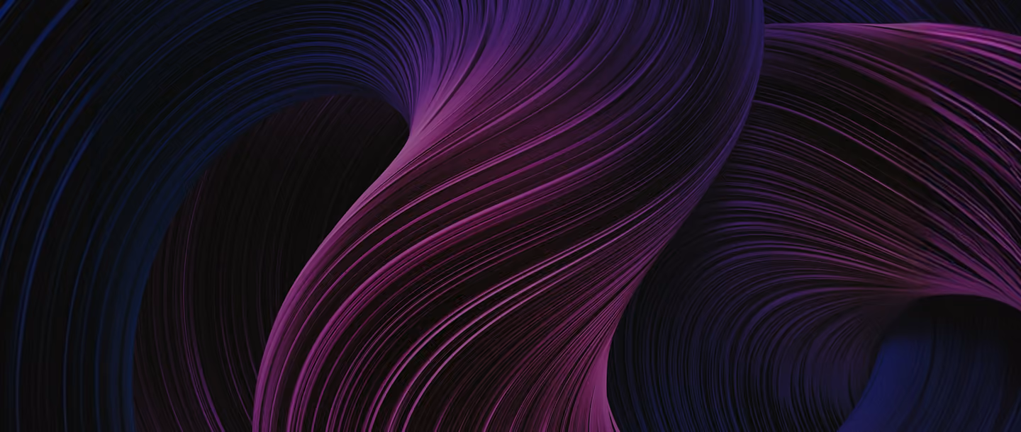 Abstract dark purple and blue curved lines on black background resembling flowing fabric or waves.