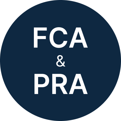 White text 'FCA & PRA' inside a dark blue circle.