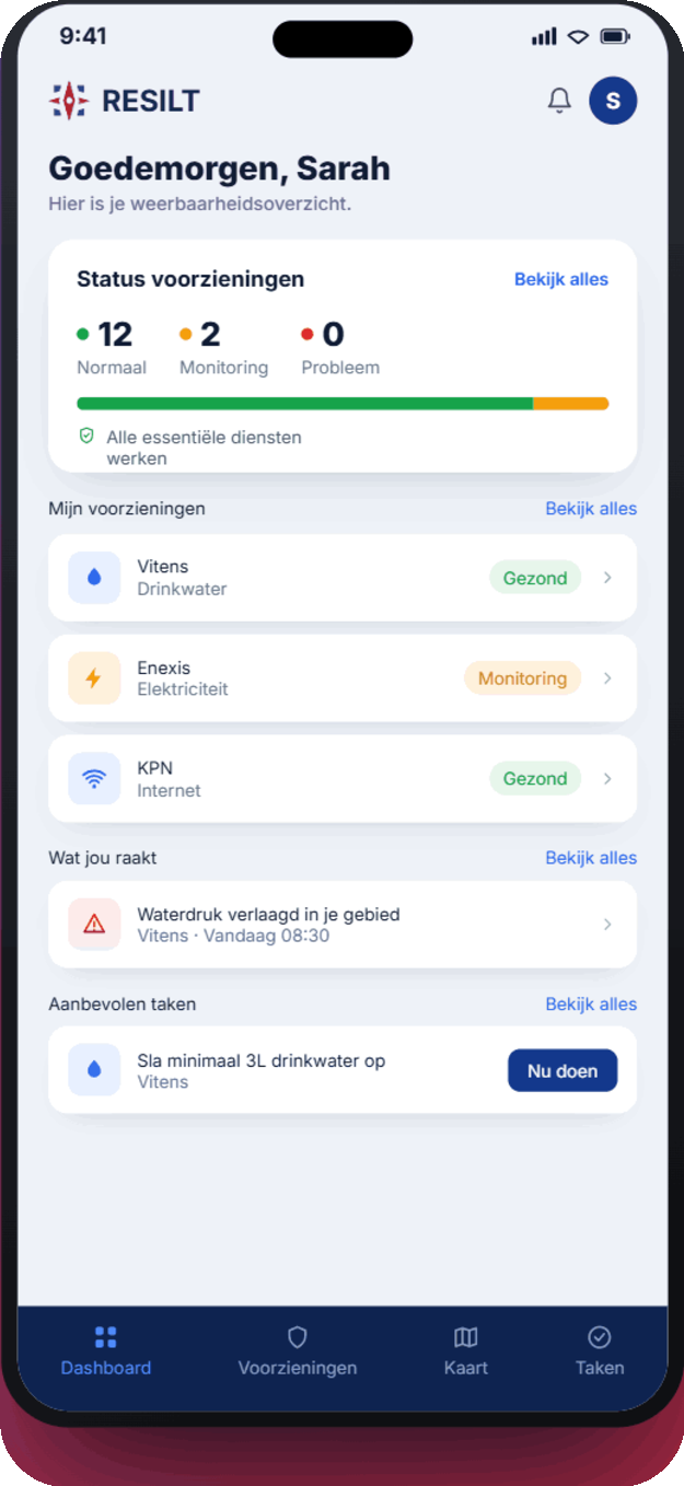De Resilt-app: je weerbaarheidsoverzicht met de status van water, stroom en internet