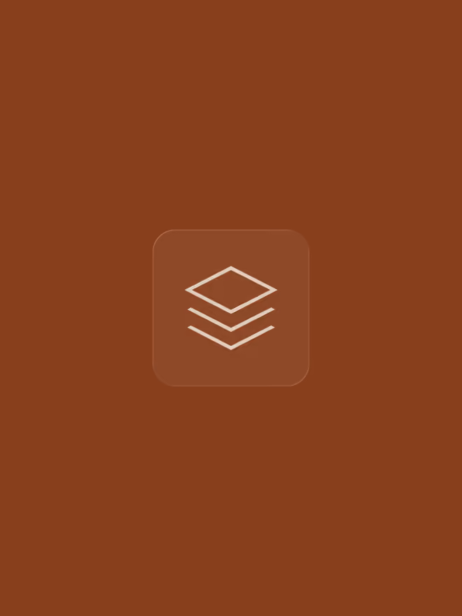 Icon of three stacked layers centered on a brown square background.