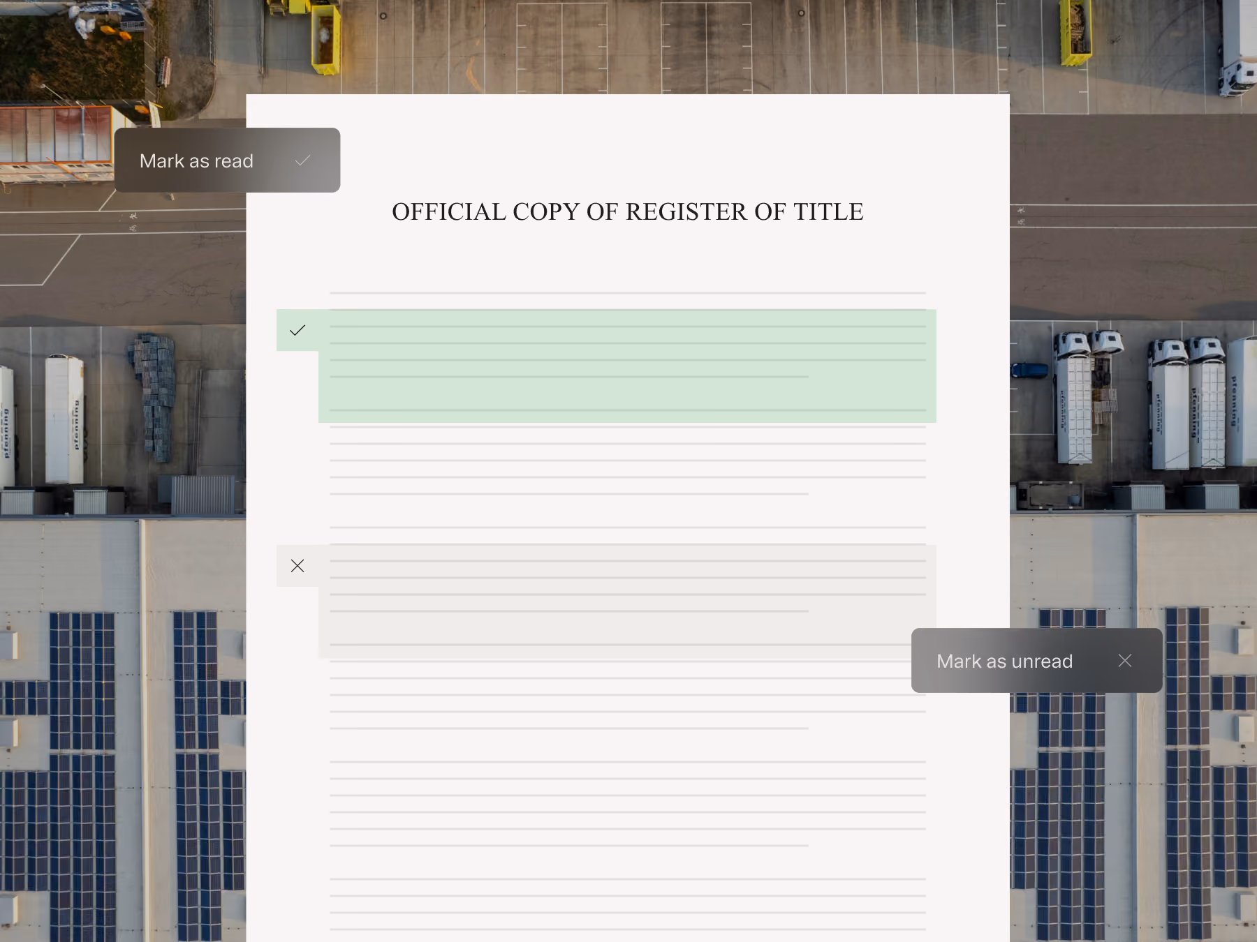 Document titled 'Official Copy of Register of Title' with sections marked as read and unread.