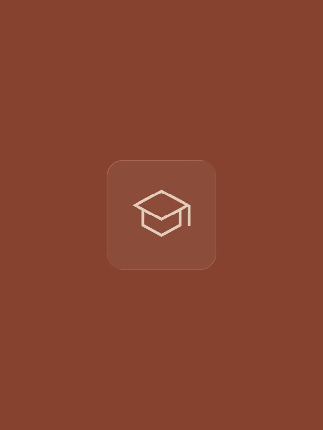 Icon of an academic graduation cap centered on a brown square background.