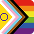 Intersex-inclusive pride flag with six rainbow stripes and a circle with yellow, pink, and purple triangle.