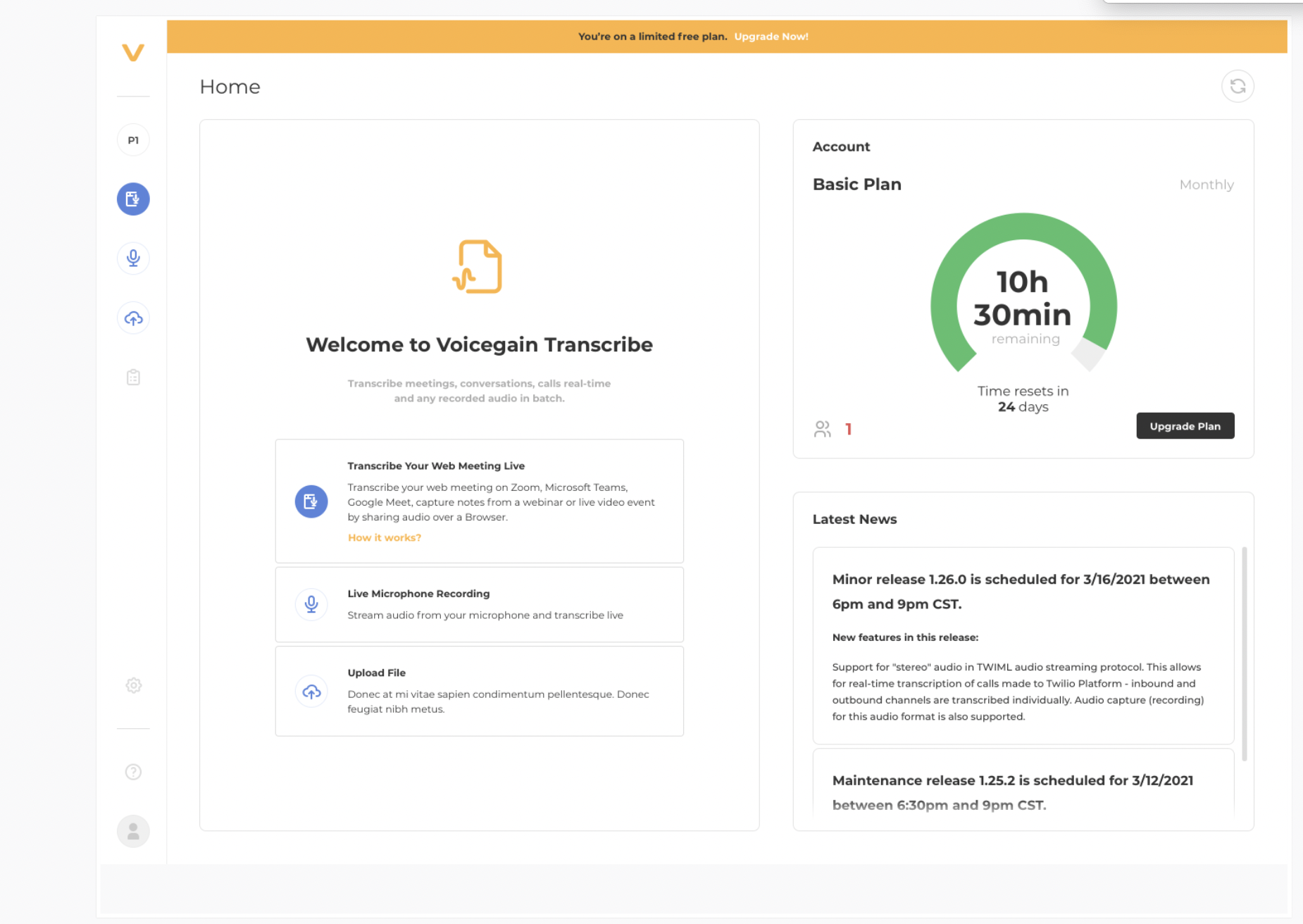 Voicgain Transcribe, an app to record and transcribe meetings, live video and webinars, is now available