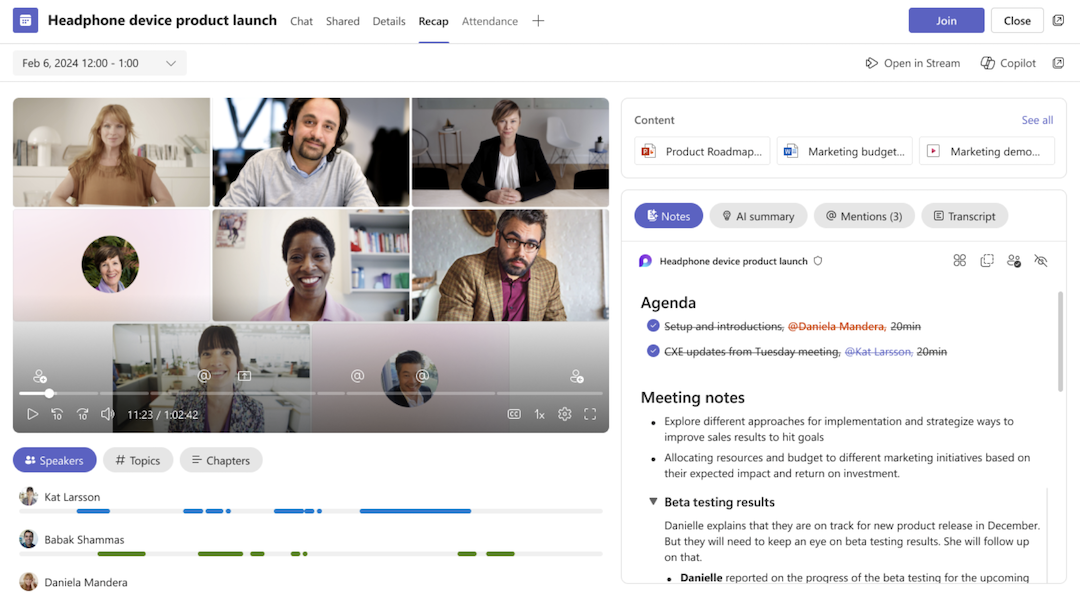 AI poznámky Facilitátora v rekapitulaci schůzky Microsoft Teams